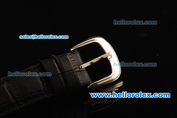 Franck Muller Casablanca Swiss ETA Quartz Movement Diamond Bezel with Black Arabic Numerals and Black Leather Strap - Click Image to Close